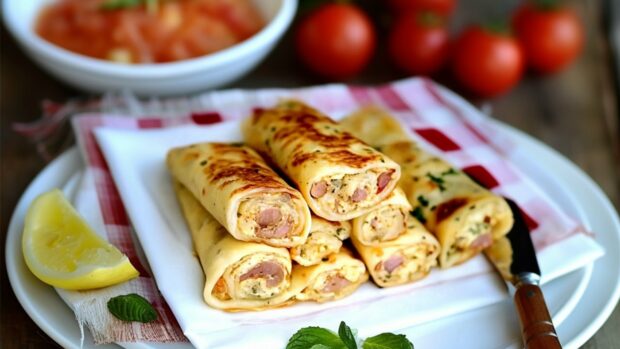 Млинці з ковбасою та сиром